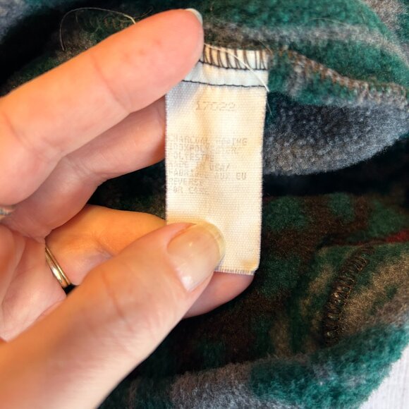 vintage Woolrich size S pattern fleece pullover mock Made in USA green gray - Picture 9 of 10